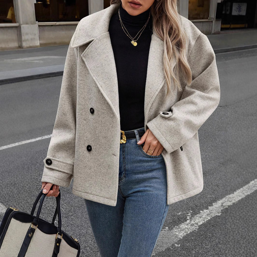 Women Autumn Winter Coat Loose Fit With Button Closure Long Sleeves And Solid Color