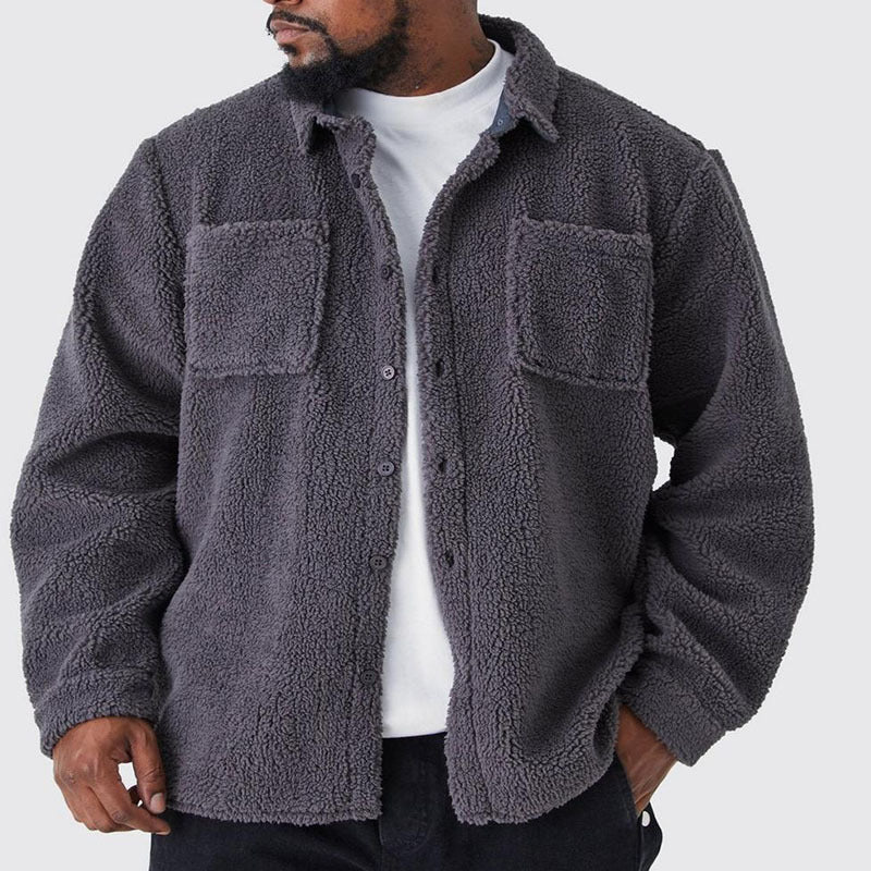 Men Spring Autumn Jacket Woven Loose Fit With Polo Collar Button Front And Side Pockets