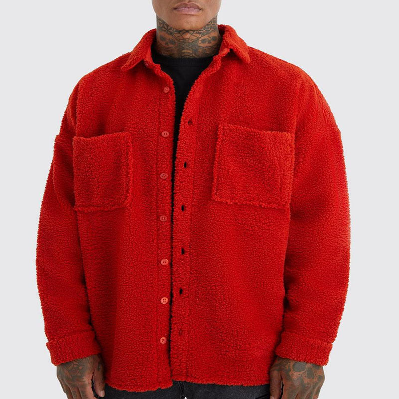 Men Spring Autumn Jacket Woven Loose Fit With Polo Collar Button Front And Side Pockets