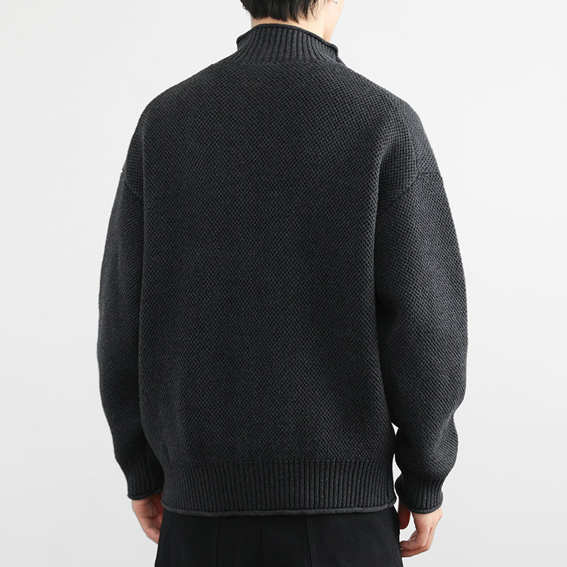 Men Autumn Cardigan Knitted With Zipper Front Stand Collar And Loose Fit
