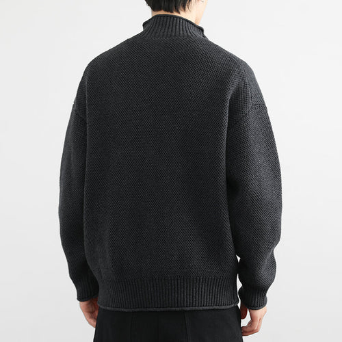 Men Autumn Cardigan Knitted With Zipper Front Stand Collar And Loose Fit