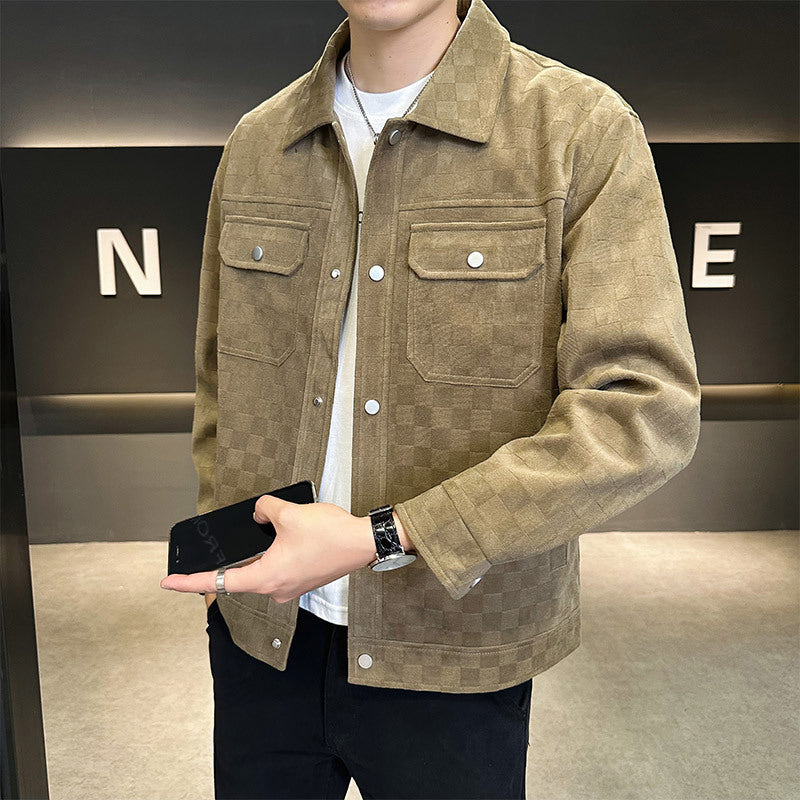 Men Winter Jacket Plaid Workwear Style With Cotton Lining And Side Pockets