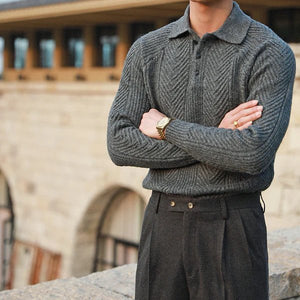 Men Winter Sweater Textured Knit With Button-Down Collar And Long Sleeves