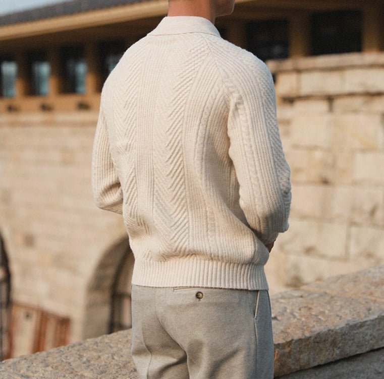 Men Winter Sweater Textured Knit With Button-Down Collar And Long Sleeves