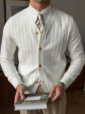 Men's V-Neck Long Sleeve Sweater Solid Color Mid-Weight Knit With Ribbed Cuffs Hem