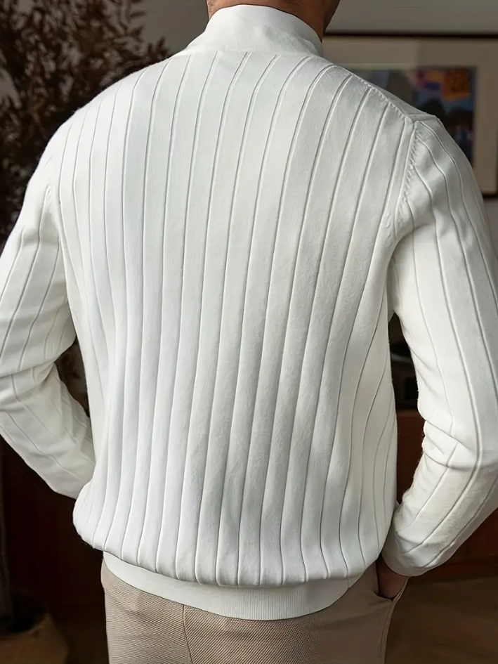 Men's V-Neck Long Sleeve Sweater Solid Color Mid-Weight Knit With Ribbed Cuffs Hem